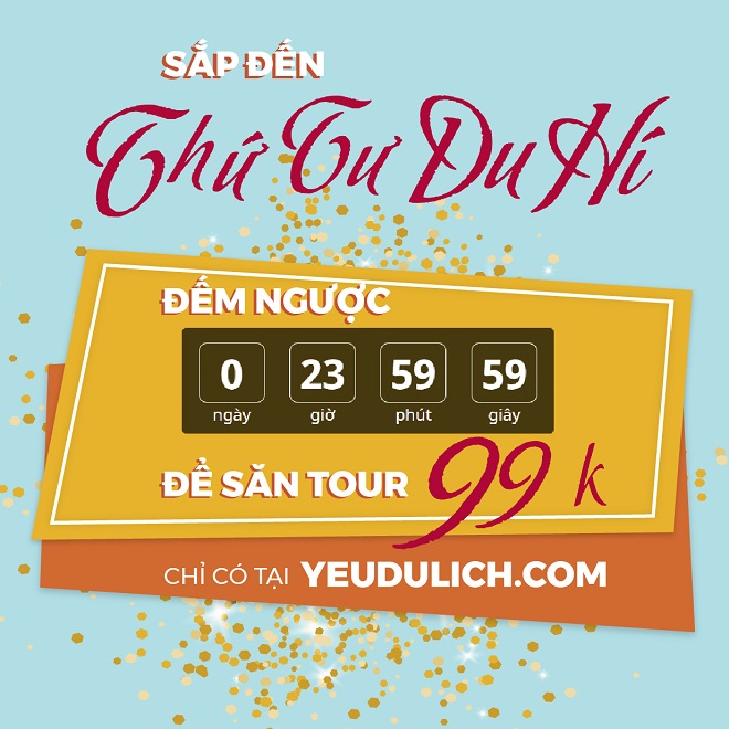 Bí kíp săn tour 99k của Yeudulich.com - Trước khi chương trình diễn ra sẽ có đồng hồ đếm ngược hiển thị trên website của Yeudulich.com. Ảnh: Yeudulich.com